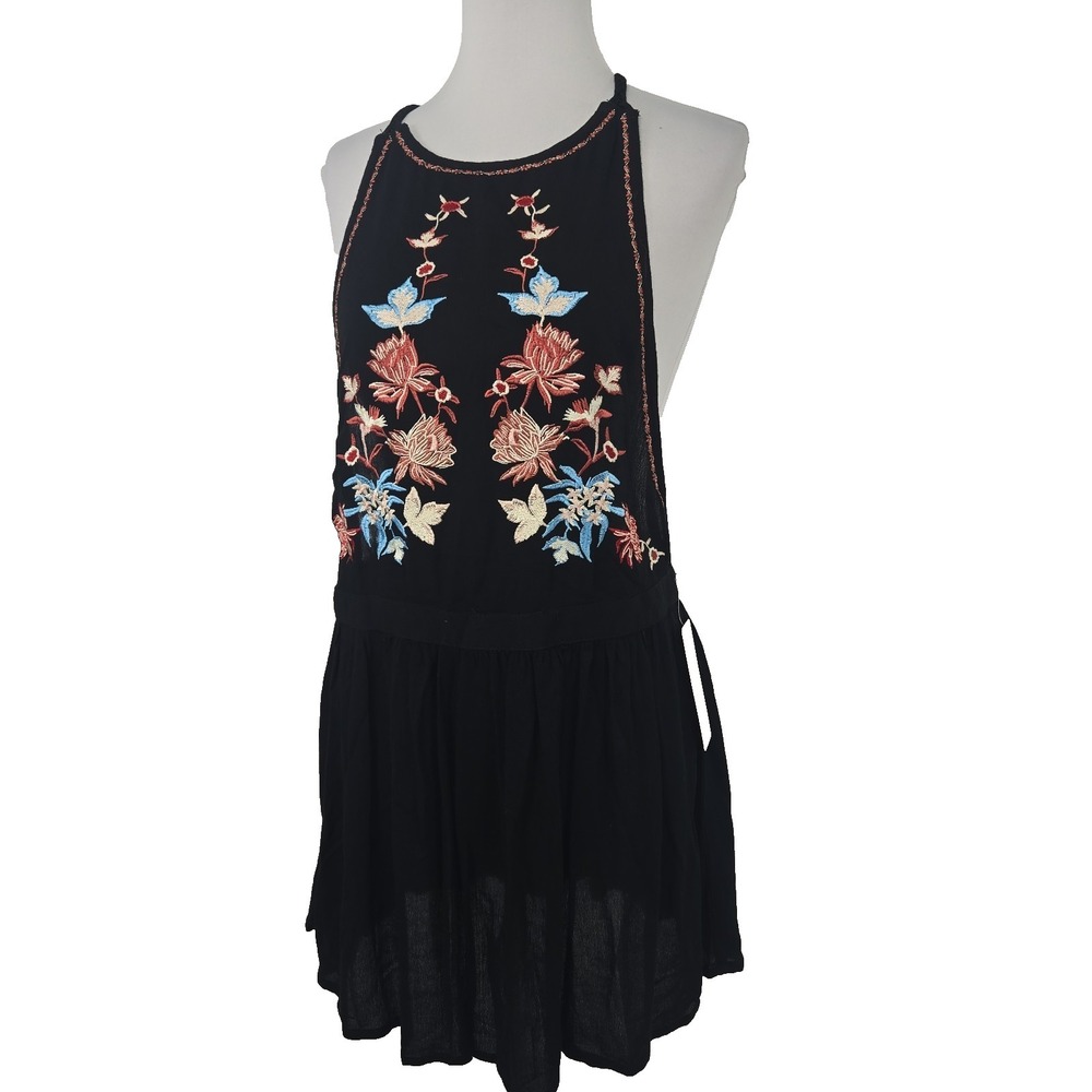 CM CALLIE MAC Black Embroidered High Neck Swim Cover Mini Beach Dress Small